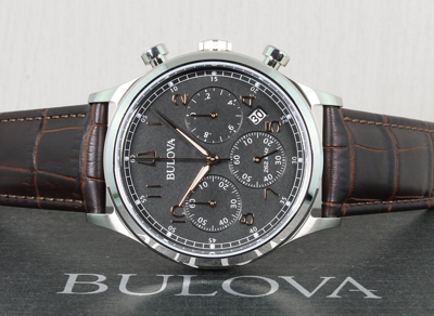 Pre-owned Bulova Precisionist Chronograph Gray Dial Brown Leather Band Men's Watch 96b356