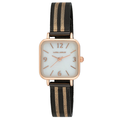 Pre-owned Laura Ashley Women's 24mm Square Face Mother Of Pearl Dial Watch (la2062) In Black