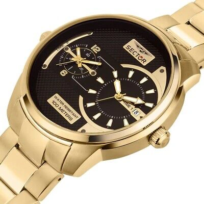 Pre-owned Sector R3253102026 Over-size Mens Watch Dual-time 48mm 10atm