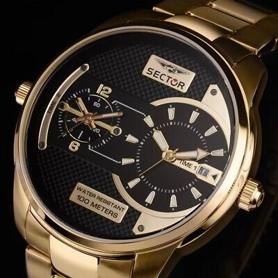 Pre-owned Sector R3253102026 Over-size Mens Watch Dual-time 48mm 10atm