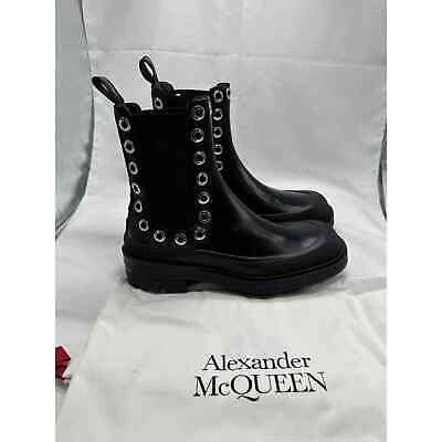 Pre-owned Alexander Mcqueen Men's Stacked Chelsea Boot Black Silver, Eur 42 Us 9