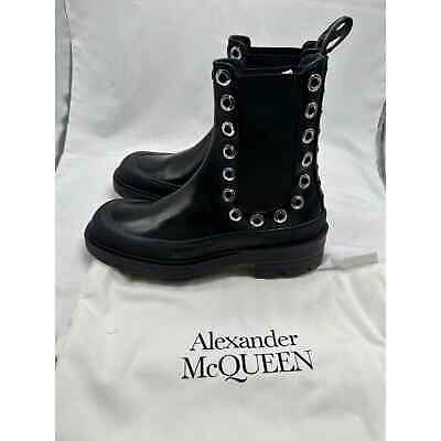 Pre-owned Alexander Mcqueen Men's Stacked Chelsea Boot Black Silver, Eur 42 Us 9