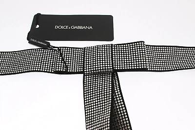 Pre-owned Dolce & Gabbana Black Silk Crystal Bow Waist Belt Elegance