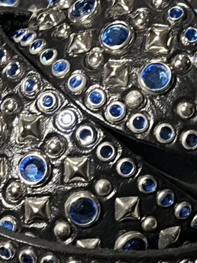 Pre-owned Handmade Robins Jean, Hand Made Leather Belt W/ Blue Swarovsky 100% Hand Made In Italy