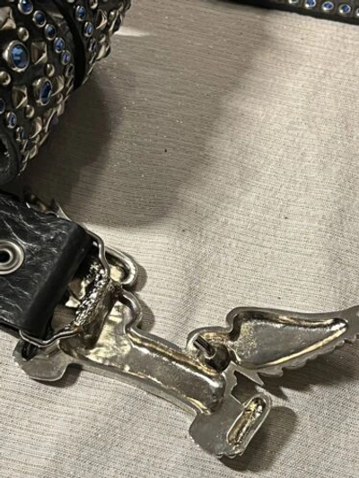 Pre-owned Handmade Robins Jean, Hand Made Leather Belt W/ Blue Swarovsky 100% Hand Made In Italy