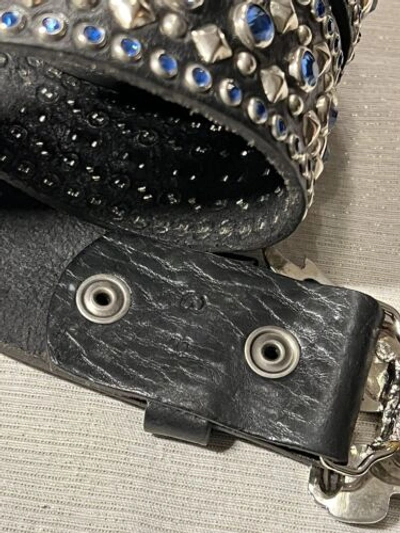 Pre-owned Handmade Robins Jean, Hand Made Leather Belt W/ Blue Swarovsky 100% Hand Made In Italy