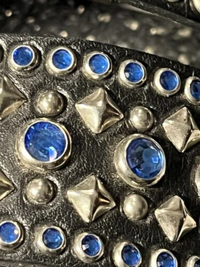 Pre-owned Handmade Robins Jean, Hand Made Leather Belt W/ Blue Swarovsky 100% Hand Made In Italy