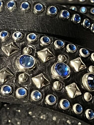 Pre-owned Handmade Robins Jean, Hand Made Leather Belt W/ Blue Swarovsky 100% Hand Made In Italy