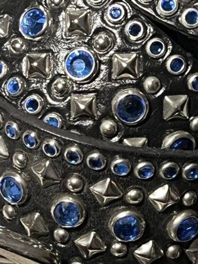 Pre-owned Handmade Robins Jean, Hand Made Leather Belt W/ Blue Swarovsky 100% Hand Made In Italy