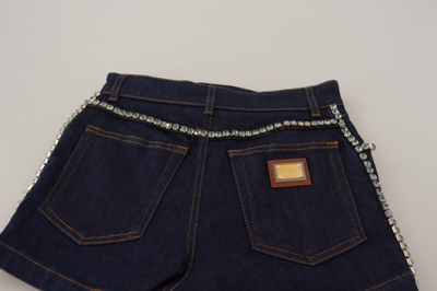 Pre-owned Dolce & Gabbana Shorts Blue Denim Stretch Crystal Hot Pants It38 / Us4/ Xs $1300