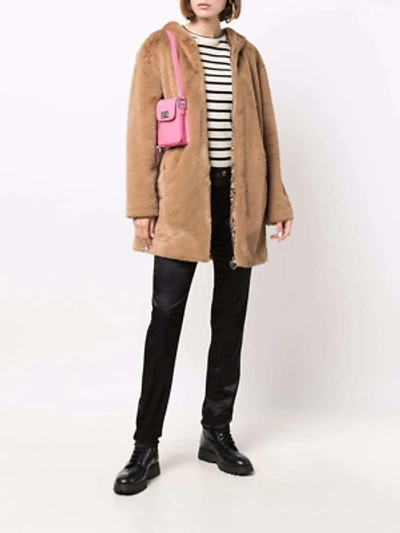 Pre-owned Moschino Love  Elegant Beige Faux Fur Hooded Coat