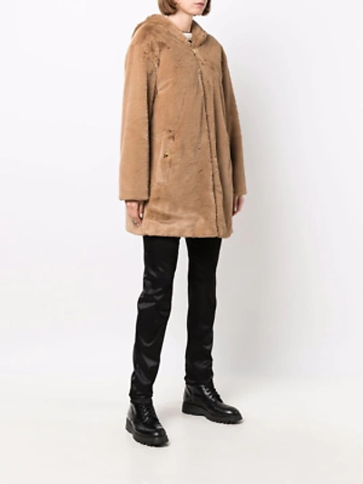 Pre-owned Moschino Love  Elegant Beige Faux Fur Hooded Coat