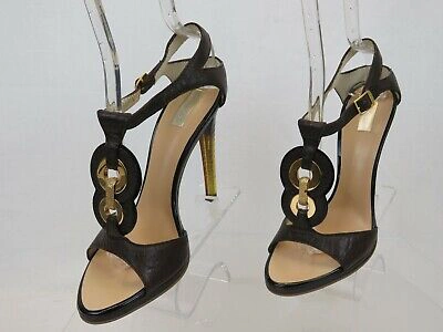 Pre-owned Roberto Cavalli Gorgeous Chocolate Color T-strap High Heel Pumps 39 Us 8.5 In Brown