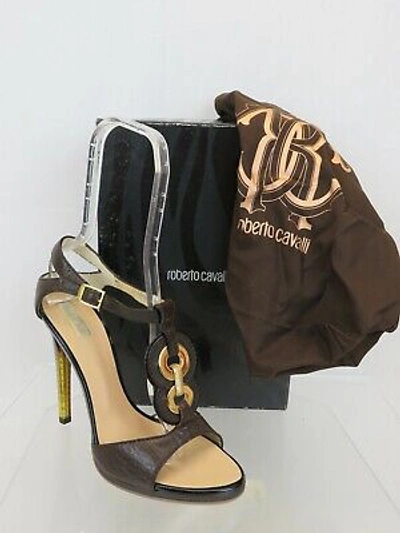 Pre-owned Roberto Cavalli Gorgeous Chocolate Color T-strap High Heel Pumps 39 Us 8.5 In Brown