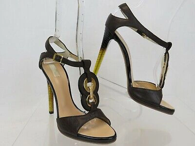 Pre-owned Roberto Cavalli Gorgeous Chocolate Color T-strap High Heel Pumps 39 Us 8.5 In Brown