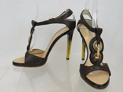 Pre-owned Roberto Cavalli Gorgeous Chocolate Color T-strap High Heel Pumps 39 Us 8.5 In Brown