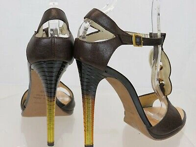 Pre-owned Roberto Cavalli Gorgeous Chocolate Color T-strap High Heel Pumps 39 Us 8.5 In Brown