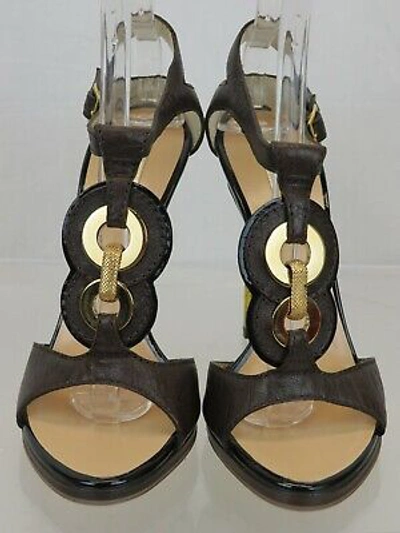 Pre-owned Roberto Cavalli Gorgeous Chocolate Color T-strap High Heel Pumps 39 Us 8.5 In Brown