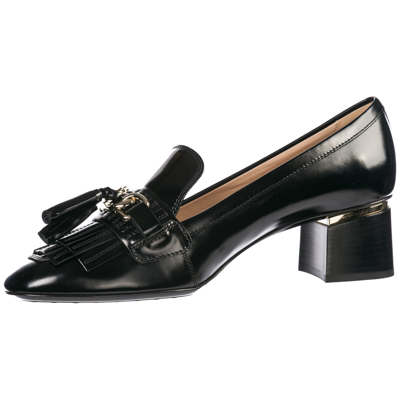 Pre-owned Tod's Pumps Women Double T Xxw10b0z870shab999 Black Leather Block Heel Shoes