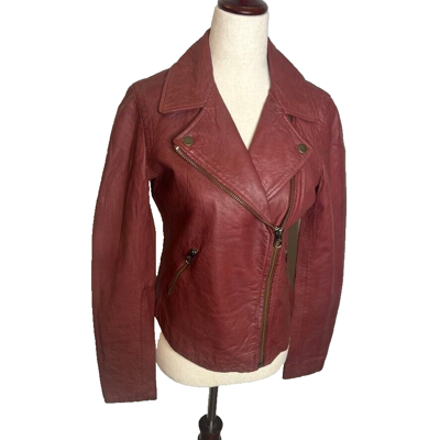 Pre-owned Madewell $525 Washed Leather Motorcycle Jacket Dusty Redwood Size S Nc112
