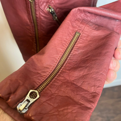 Pre-owned Madewell $525 Washed Leather Motorcycle Jacket Dusty Redwood Size S Nc112