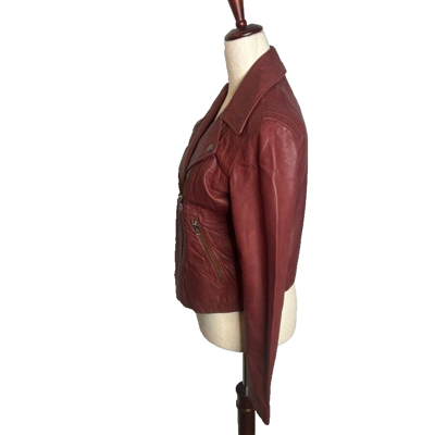 Pre-owned Madewell $525 Washed Leather Motorcycle Jacket Dusty Redwood Size S Nc112