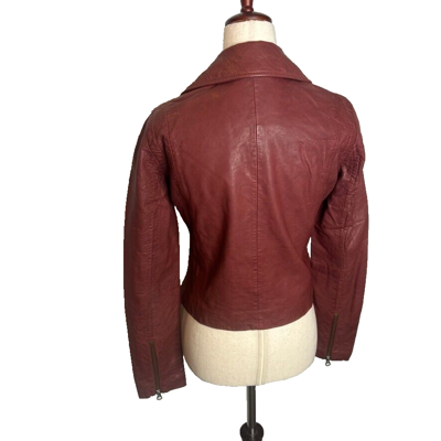Pre-owned Madewell $525 Washed Leather Motorcycle Jacket Dusty Redwood Size S Nc112