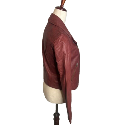 Pre-owned Madewell $525 Washed Leather Motorcycle Jacket Dusty Redwood Size S Nc112