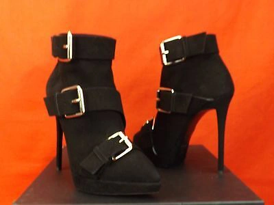 Pre-owned Giuseppe Zanotti Zanotti Black Suede Triple Buckle Emy Platform Heels Ankle Boots 37 $1250