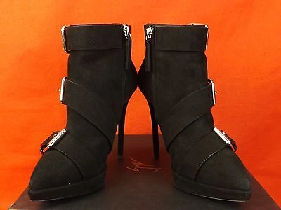 Pre-owned Giuseppe Zanotti Zanotti Black Suede Triple Buckle Emy Platform Heels Ankle Boots 37 $1250