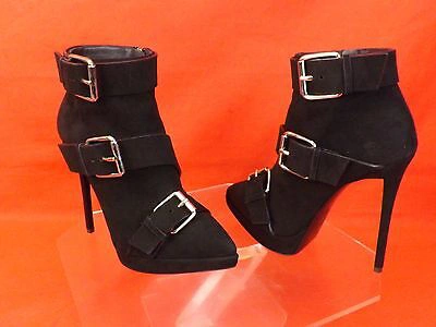 Pre-owned Giuseppe Zanotti Zanotti Black Suede Triple Buckle Emy Platform Heels Ankle Boots 37 $1250