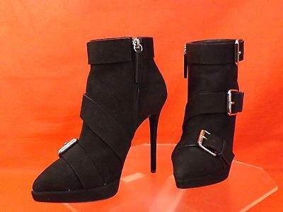 Pre-owned Giuseppe Zanotti Zanotti Black Suede Triple Buckle Emy Platform Heels Ankle Boots 37 $1250