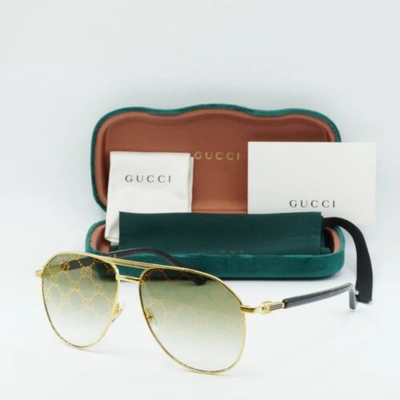 Pre-owned Gucci Gg1220s 004 Gold/green With Pattern 59-14-145 Sunglasses