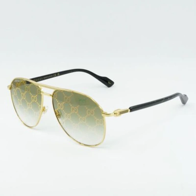 Pre-owned Gucci Gg1220s 004 Gold/green With Pattern 59-14-145 Sunglasses