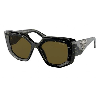 Pre-owned Prada Pr14zs 19d01t Black/yellow Marble/dark Brown 50-18-140 Sunglasses