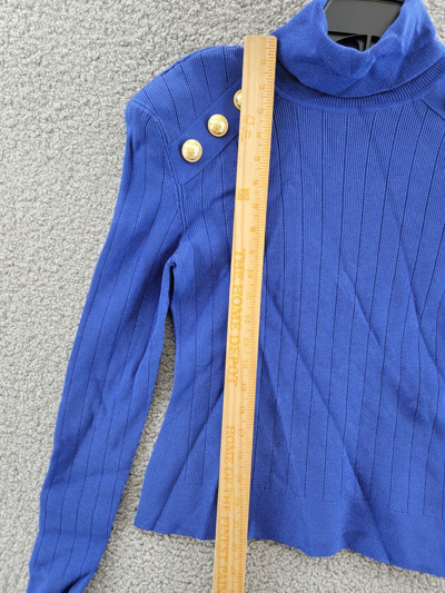 Pre-owned Balmain Knit Jumper With Gold Buttons Women's Blue Roll Turtleneck Eu 44