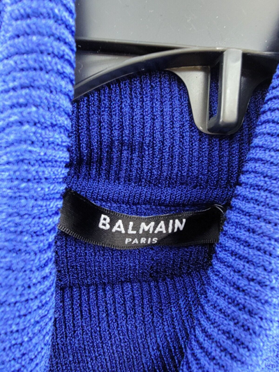 Pre-owned Balmain Knit Jumper With Gold Buttons Women's Blue Roll Turtleneck Eu 44