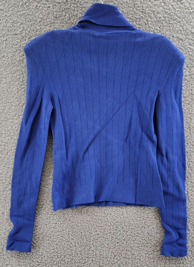 Pre-owned Balmain Knit Jumper With Gold Buttons Women's Blue Roll Turtleneck Eu 44