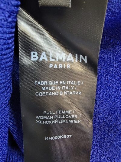 Pre-owned Balmain Knit Jumper With Gold Buttons Women's Blue Roll Turtleneck Eu 44