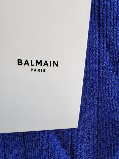 Pre-owned Balmain Knit Jumper With Gold Buttons Women's Blue Roll Turtleneck Eu 44