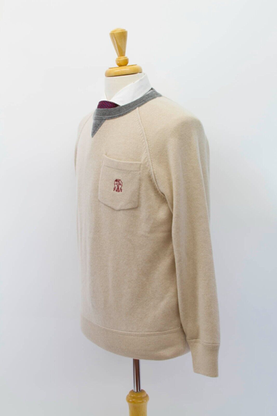 Pre-owned Brunello Cucinelli $2995  100% Cashmere Crewneck Sweater W/logo Accent M A232 In Gray