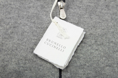 Pre-owned Brunello Cucinelli Nwt$3145  100% Cashmere Logo Zip-up Knit Sweater 50/ 40us A232 In Gray