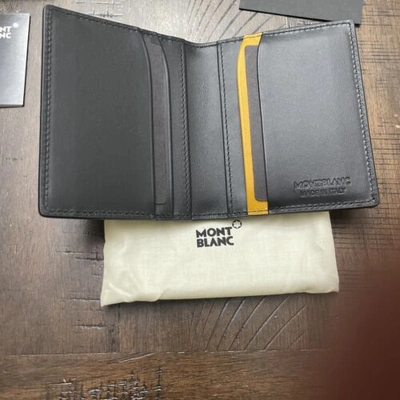 Pre-owned Montblanc Soft Grain Card Holder Wallet With View Pocket Black And Yellow 127329