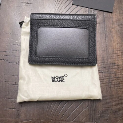 Pre-owned Montblanc Soft Grain Card Holder Wallet With View Pocket Black And Yellow 127329
