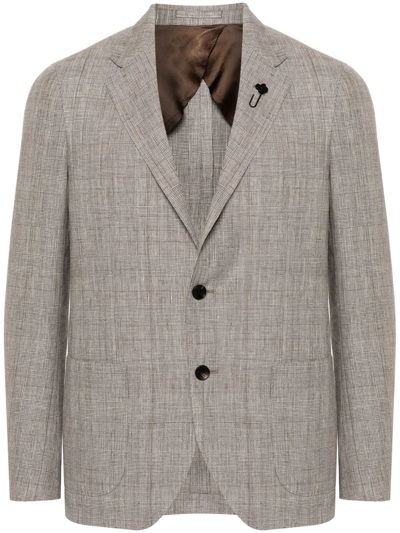 Shop Lardini Check-pattern Single-breasted Blazer In Marrone
