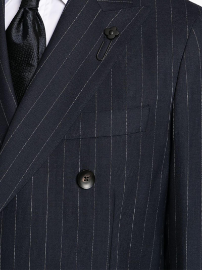 Shop Lardini Pinstriped Double-breasted Wool Suit In Blu