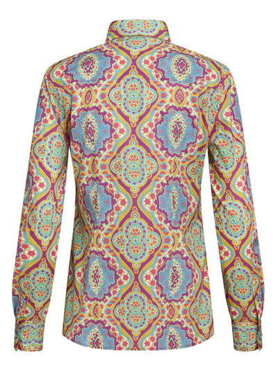 Shop Etro Shirt In Stretch Cotton In Multicolore