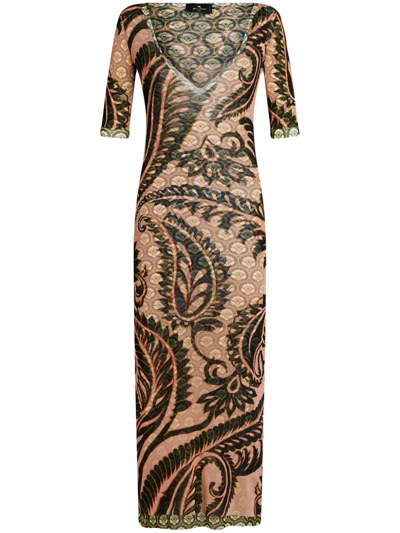 Shop Etro Paisley-print Tulle Maxi Dress In Beige