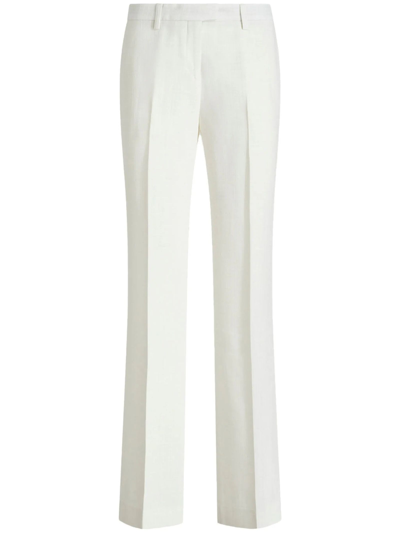 Shop Etro Straight-leg Slub Fabric Trousers In Bianco