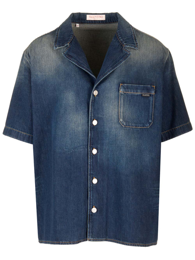 Shop Valentino Washed Chambray Bowling Shirt In Blue